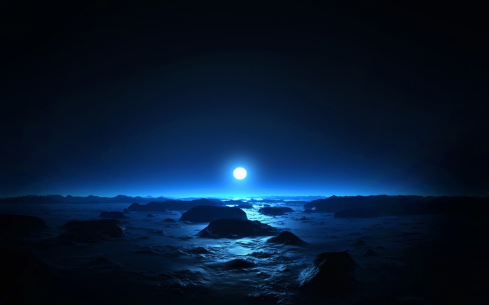 Schöne Nacht, Meer, Küste, Mond, blau Stil Hintergrundbilder Bilder