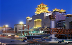 Beijing West Railway Station, Nacht, Stadt, Lichter, China HD Hintergrundbilder