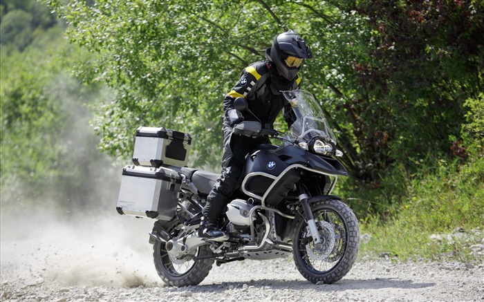 Schwarz BMW Motorrad, Kraftstoff Tür Hintergrundbilder Bilder