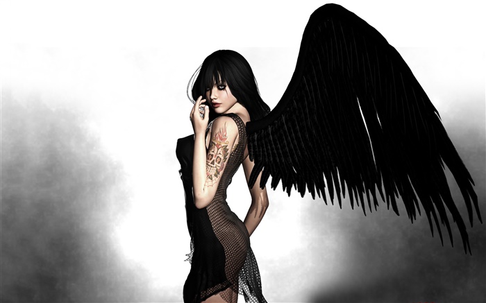 Schwarzer Engel, Flügel, Fantasie Mädchen Hintergrundbilder Bilder