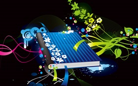 Blaue Abdeckung Buch, grün, Blumen, Vektor-Design