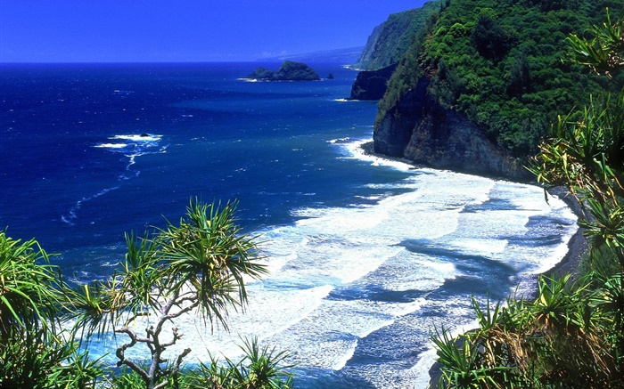 Blaues Meer, Küste, Berge, Hawaii, USA Hintergrundbilder Bilder