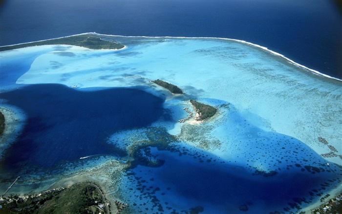 Bora Bora, Französisch-Polynesien, am Strand, Strand, Meer, Ansicht von oben Hintergrundbilder Bilder