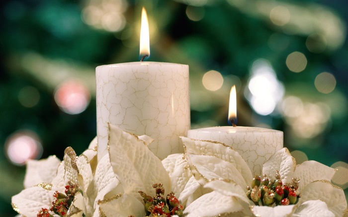 Thema Weihnachten, weiße Kerzen Hintergrundbilder Bilder