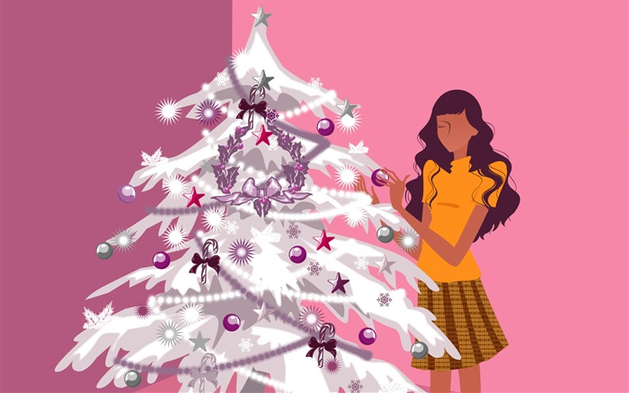 Weihnachtsbaum und Mädchen, Vektor-Design Hintergrundbilder Bilder