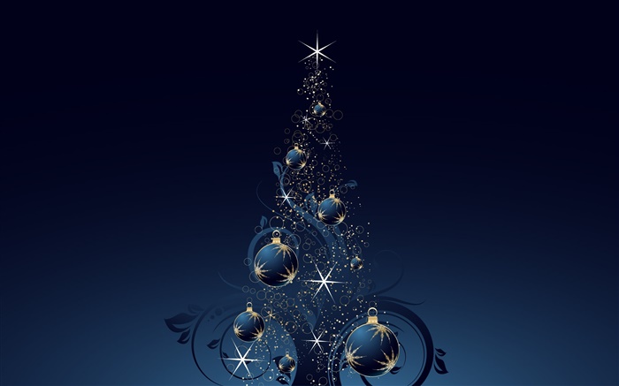 Weihnachtsbaum, Kugeln, Sterne, dunkelblau -Stil, Vektor Hintergrundbilder Bilder