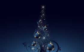 Weihnachtsbaum, Kugeln, Sterne, dunkelblau -Stil, Vektor HD Hintergrundbilder