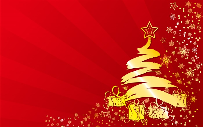 Weihnachtsbaum, Sterne, Geschenke, Goldfarbe , Vektor-Bilder Hintergrundbilder Bilder