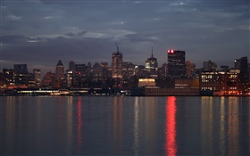 City-Nacht, Lichter, Häuser, Gebäude, Fluss HD Hintergrundbilder