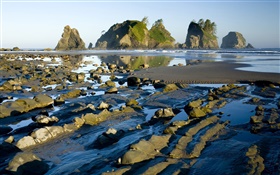 Küste, Felsen, Wasser, Dämmerung HD Hintergrundbilder