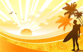 Küste, tropisch, Palmen, Sonne, ein Mann, Vektor-Design HD Hintergrundbilder