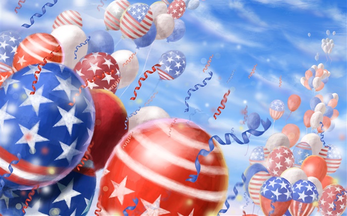 Bunte Luftballons, Festival, Himmel, amerikanische Flagge Hintergrundbilder Bilder