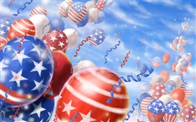 Bunte Luftballons, Festival, Himmel, amerikanische Flagge HD Hintergrundbilder