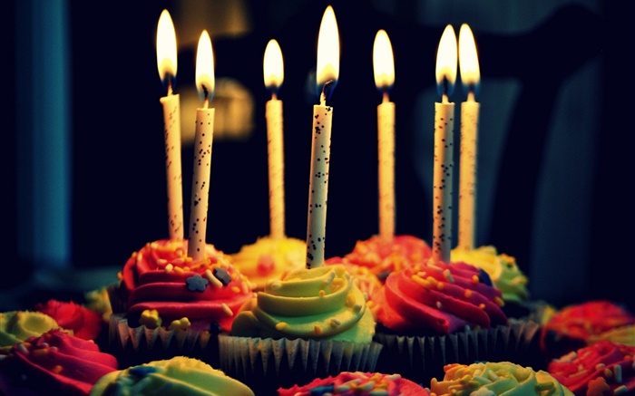 Cupcakes, Kerzen, alles Gute zum Geburtstag Hintergrundbilder Bilder