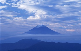 Morgendämmerung , blau, wolken, Mount Fuji, Japan