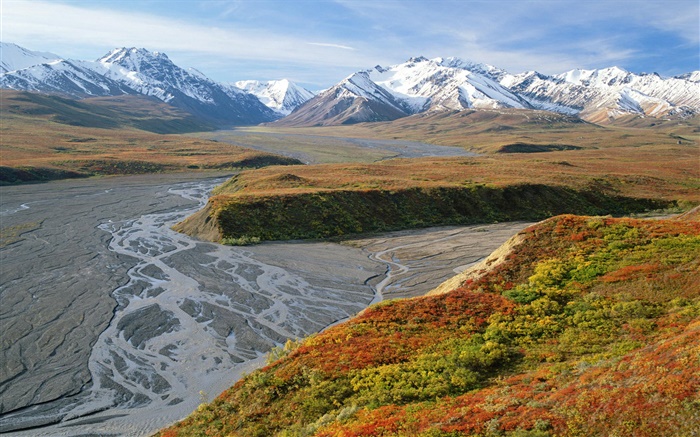 East Fork River, Berge, Herbst, Denali Nationalpark , Alaska, USA Hintergrundbilder Bilder