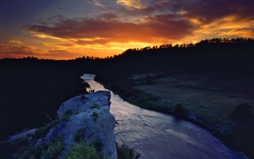 Abend, Abenddämmerung , Fluss, Bäume, Sonnenuntergang HD Hintergrundbilder