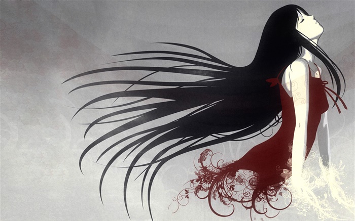 Fantasie Mädchen, lange Haare, rotes Kleid, Kunst-Design Hintergrundbilder Bilder
