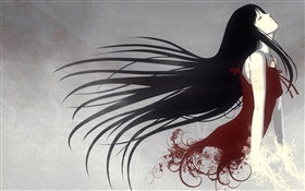 Fantasie Mädchen, lange Haare, rotes Kleid, Kunst-Design HD Hintergrundbilder