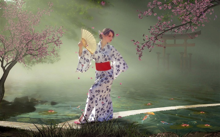 Fantasie Kimono Mädchen Hintergrundbilder Bilder