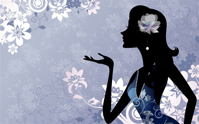Mode Vektor Mädchen, Blumen, blauer Hintergrund Hintergrundbilder Bilder