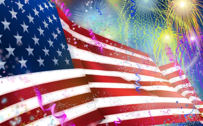 Feuerwerke , Amerikanische Flagge, Kunstentwurf Hintergrundbilder Bilder
