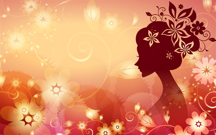 Blumen Hintergrund, Vektor-Mädchen, orange Stil Hintergrundbilder Bilder