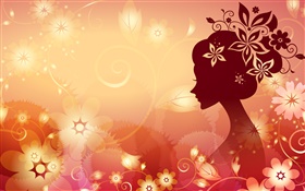 Blumen Hintergrund, Vektor-Mädchen, orange Stil HD Hintergrundbilder