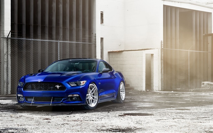 Ford Mustang GT blaues Auto Vorderansicht Hintergrundbilder Bilder