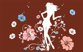 Mädchen in den Blumen, Vektor-Design HD Hintergrundbilder