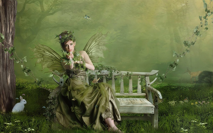 Grüne Schmetterlings-Fantasie-Mädchen Hintergrundbilder Bilder