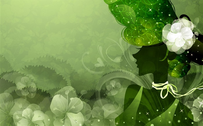 Grün-Stil Hintergrund, Vektor-Mädchen, Blumen Hintergrundbilder Bilder