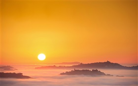 Italien, Sonnenaufgang, Sonne, Nebel, Morgen, Stadt HD Hintergrundbilder