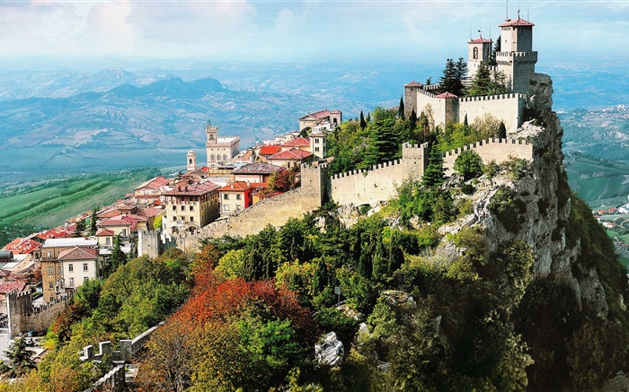 Italien, Stadt, Berge, Stadt, Schloss, Klippe Hintergrundbilder Bilder