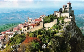 Italien, Stadt, Berge, Stadt, Schloss, Klippe HD Hintergrundbilder