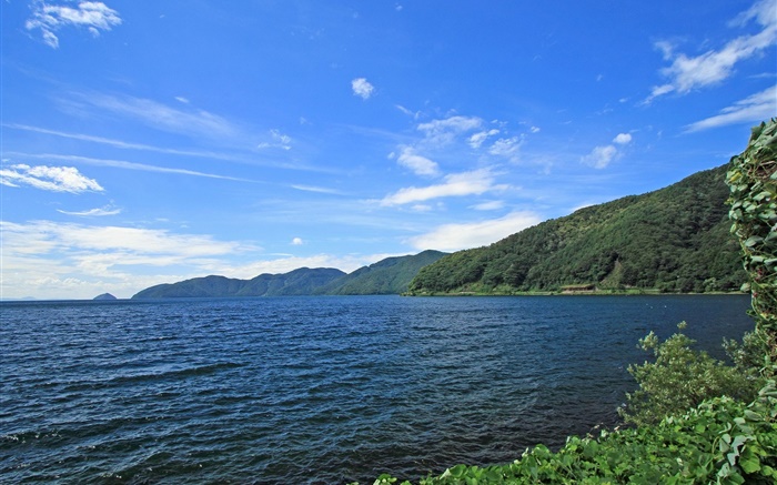 Japan Hokkaido Landschaft, Küste, Meer, Inseln, blauer Himmel Hintergrundbilder Bilder