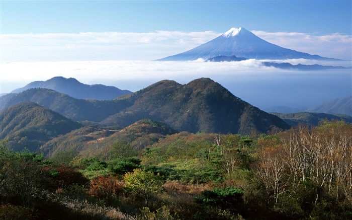 Japan, Natur, Landschaft, Mount Fuji, Berge, Wolken Hintergrundbilder Bilder