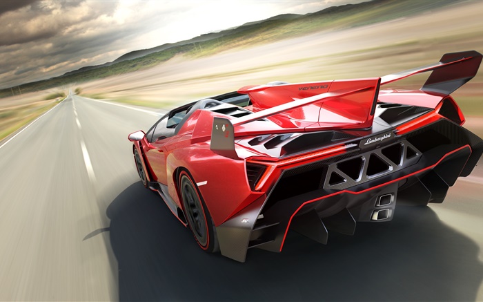 Lamborghini rot supercar, Rückansicht , Geschwindigkeit Hintergrundbilder Bilder