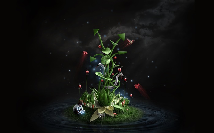 Magische Pflanzen, Kind, Blumen, Schmetterling, kreatives Design Hintergrundbilder Bilder