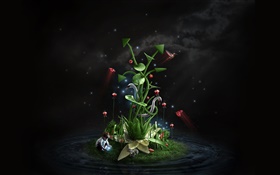Magische Pflanzen, Kind, Blumen, Schmetterling, kreatives Design HD Hintergrundbilder