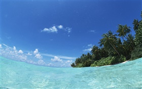 Malediven, blaues Meer, Wasser, Insel HD Hintergrundbilder