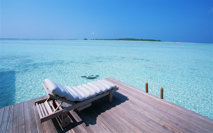 Malediven, Dock, Stuhl, Meer Hintergrundbilder Bilder