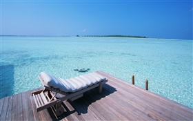 Malediven, Dock, Stuhl, Meer HD Hintergrundbilder