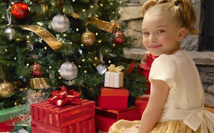 Frohe Weihnachten, Lächeln Kind Mädchen, Geschenke Hintergrundbilder Bilder