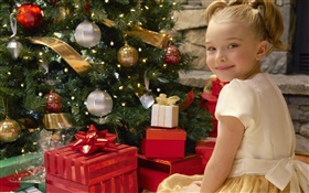 Frohe Weihnachten, Lächeln Kind Mädchen, Geschenke