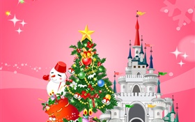 Frohe Weihnachten, Vektor-Design, Baum, Schneemann , Geschenke, Burg HD Hintergrundbilder
