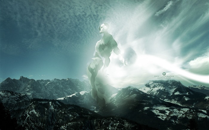 Monster, Berge, Schnee, kreatives Design Hintergrundbilder Bilder