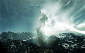Monster, Berge, Schnee, kreatives Design HD Hintergrundbilder