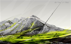 Berg, grüne Farbe, kreative Bilder HD Hintergrundbilder