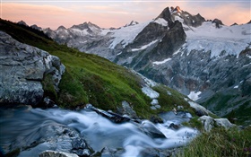 Berge, Schnee, Bach, Glacier Peak Wilderness , Washington, USA HD Hintergrundbilder